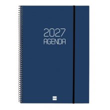 Finocam Espiral Basics Opaque Agenda Profesional - Anual 2027 - Semana Vista Vertical - Formato E40 - 210x297mm - Espiral - Tapa de Polipropileno - Esquinas Microperforadas - Papel de 80g/m2 - Color Azul