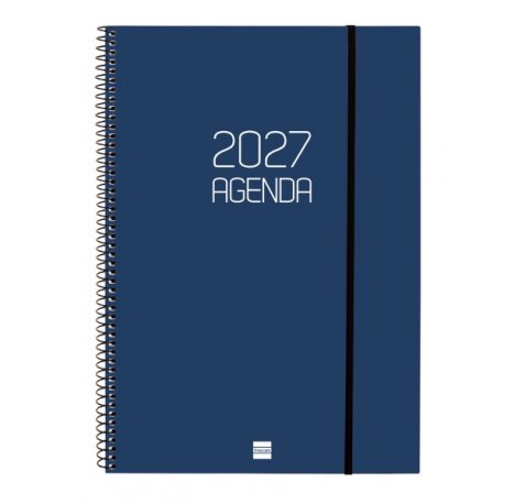 Finocam Espiral Basics Opaque Agenda Profesional - Anual 2027 - Semana Vista Vertical - Formato E40 - 210x297mm - Espiral - Tapa de Polipropileno - Esquinas Microperforadas - Papel de 80g/m2 - Color Azul