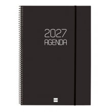 Finocam Espiral Basics Opaque Agenda Profesional - Anual 2027 - Semana Vista Vertical - Formato E40 - 210x297mm - Espiral - Tapa de Polipropileno - Esquinas Microperforadas - Papel de 80g/m2 - Color Negro