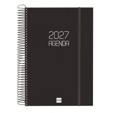 Finocam Espiral Basics Opaque Agenda - Anual 2027 - 1 Dia por Pagina - Formato E11 - 165x242mm - Espiral - Tapa de Polipropileno - Esquinas Microperforadas - Papel de 70g/m2 - Color Negro