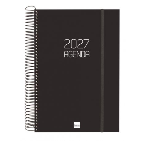 Finocam Espiral Basics Opaque Agenda - Anual 2027 - 1 Dia por Pagina - Formato E11 - 165x242mm - Espiral - Tapa de Polipropileno - Esquinas Microperforadas - Papel de 70g/m2 - Color Negro