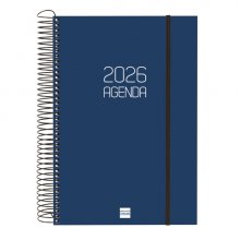 Finocam Opaque Agenda de Espiral en Catalan - Anual 2026 - Tapa Ligera - Cierre con Goma Elastica - Formato E11 - 175x29x242mm - 1 Dia por Pagina - Color Azul
