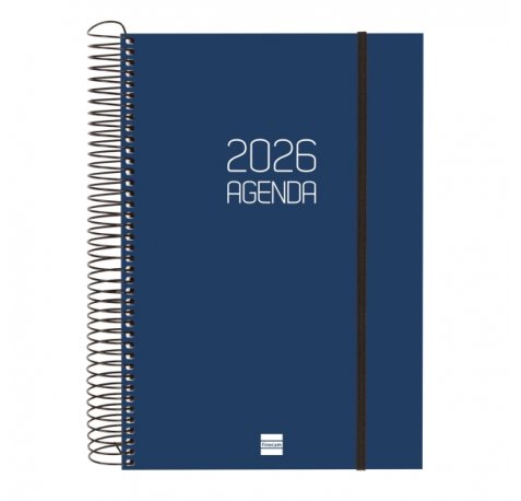 Finocam Opaque Agenda de Espiral en Catalan - Anual 2026 - Tapa Ligera - Cierre con Goma Elastica - Formato E11 - 175x29x242mm - 1 Dia por Pagina - Color Azul
