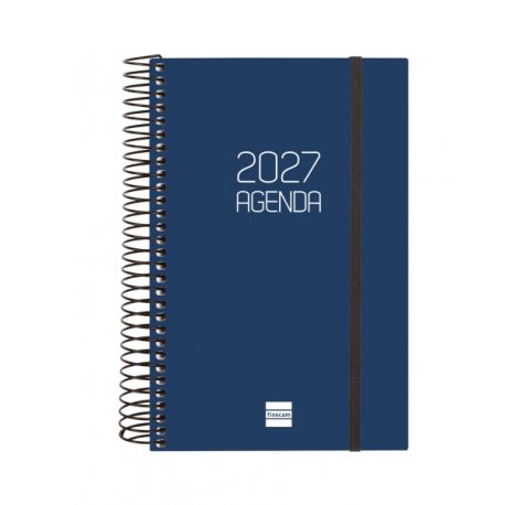 Finocam Espiral Basics Opaque Agenda - Anual 2027 - 1 Dia por Pagina - Formato E5 - 117x181mm - Espiral - Tapa de Polipropileno - Esquinas Microperforadas - Papel de 70g/m2 - Color Azul