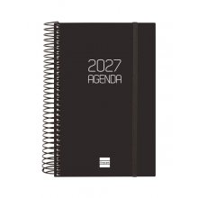 Finocam Espiral Basics Opaque Agenda - Anual 2027 - 1 Dia por Pagina - Formato E5 - 117x181mm - Espiral - Tapa de Polipropileno - Esquinas Microperforadas - Papel de 70g/m2 - Color Negro