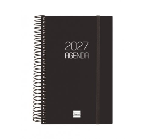 Finocam Espiral Basics Opaque Agenda - Anual 2027 - 1 Dia por Pagina - Formato E5 - 117x181mm - Espiral - Tapa de Polipropileno - Esquinas Microperforadas - Papel de 70g/m2 - Color Negro