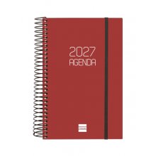 Finocam Espiral Basics Opaque Agenda - Anual 2027 - 1 Dia por Pagina - Formato E5 - 117x181mm - Espiral - Tapa de Polipropileno - Esquinas Microperforadas - Papel de 70g/m2 - Color Burdeos