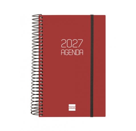 Finocam Espiral Basics Opaque Agenda - Anual 2027 - 1 Dia por Pagina - Formato E5 - 117x181mm - Espiral - Tapa de Polipropileno - Esquinas Microperforadas - Papel de 70g/m2 - Color Burdeos
