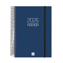 Finocam Opaque Agenda de Espiral - Anual 2026 - Tapa Ligera - Cierre con Goma Elastica - Formato E10 - 175x29x212mm - 1 Dia por Pagina - Color Azul