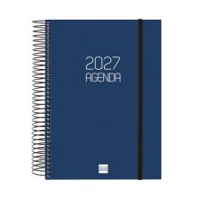 Finocam Espiral Basics Opaque Agenda - Anual 2027 - 1 Dia por Pagina - Formato E10 - 155x212mm - Espiral - Tapa de Polipropileno - Esquinas Microperforadas - Papel de 70g/m2 - Color Azul