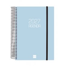 Finocam Espiral Basics Opaque Agenda - Anual 2027 - 1 Dia por Pagina - Formato E10 - 155x212mm - Espiral - Tapa de Polipropileno - Esquinas Microperforadas - Papel de 70g/m2 - Color Celeste