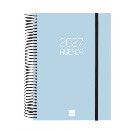 Finocam Espiral Basics Opaque Agenda - Anual 2027 - 1 Dia por Pagina - Formato E10 - 155x212mm - Espiral - Tapa de Polipropileno - Esquinas Microperforadas - Papel de 70g/m2 - Color Celeste
