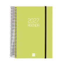 Finocam Espiral Basics Opaque Agenda - Anual 2027 - 1 Dia por Pagina - Formato E10 - 155x212mm - Espiral - Tapa de Polipropileno - Esquinas Microperforadas - Papel de 70g/m2 - Color Lima