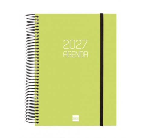 Finocam Espiral Basics Opaque Agenda - Anual 2027 - 1 Dia por Pagina - Formato E10 - 155x212mm - Espiral - Tapa de Polipropileno - Esquinas Microperforadas - Papel de 70g/m2 - Color Lima