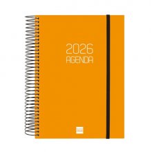 Finocam Opaque Agenda de Espiral - Anual 2026 - Tapa Ligera - Cierre con Goma Elastica - Formato E10 - 175x29x212mm - 1 Dia por Pagina - Color Naranja