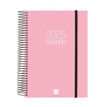 Finocam Opaque Agenda de Espiral - Anual 2026 - Tapa Ligera - Cierre con Goma Elastica - Formato E10 - 175x29x212mm - 1 Dia por Pagina - Color Rosa
