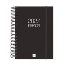 Finocam Espiral Basics Opaque Agenda - Anual 2027 - 1 Dia por Pagina - Formato E10 - 155x212mm - Espiral - Tapa de Polipropileno - Esquinas Microperforadas - Papel de 70g/m2 - Color Negro