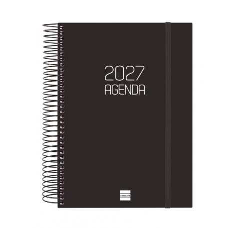 Finocam Espiral Basics Opaque Agenda - Anual 2027 - 1 Dia por Pagina - Formato E10 - 155x212mm - Espiral - Tapa de Polipropileno - Esquinas Microperforadas - Papel de 70g/m2 - Color Negro