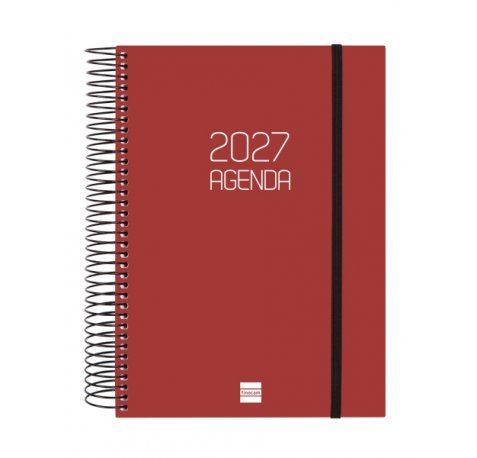 Finocam Espiral Basics Opaque Agenda - Anual 2027 - 1 Dia por Pagina - Formato E10 - 155x212mm - Espiral - Tapa de Polipropileno - Esquinas Microperforadas - Papel de 70g/m2 - Color Burdeos
