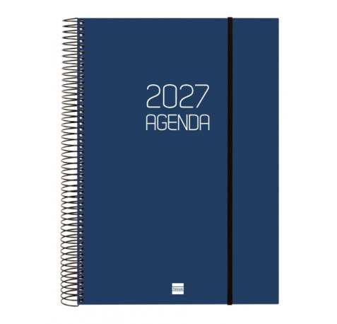 Finocam Espiral Basics Opaque Agenda - Anual 2027 - 1 Dia por Pagina - Formato E40 - 210x297mm - Espiral - Tapa de Polipropileno - Esquinas Microperforadas - Papel de 70g/m2 - Color Azul
