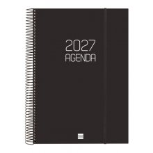 Finocam Espiral Basics Opaque Agenda - Anual 2027 - 1 Dia por Pagina - Formato E40 - 210x297mm - Espiral - Tapa de Polipropileno - Esquinas Microperforadas - Papel de 70g/m2 - Color Negro