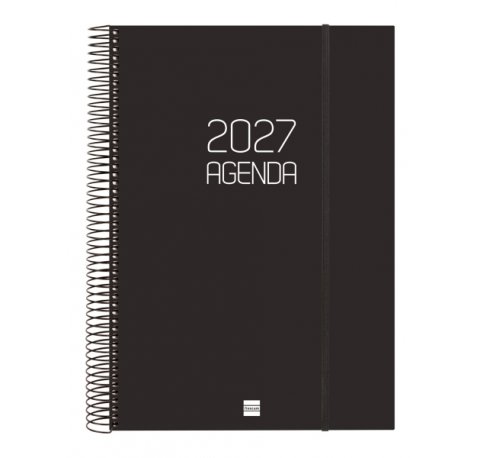 Finocam Espiral Basics Opaque Agenda - Anual 2027 - 1 Dia por Pagina - Formato E40 - 210x297mm - Espiral - Tapa de Polipropileno - Esquinas Microperforadas - Papel de 70g/m2 - Color Negro