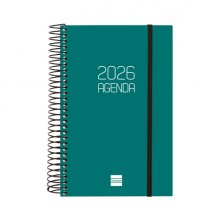 Finocam Opaque Agenda de Espiral en Catalan - Anual 2026 - Tapa Ligera - Cierre con Goma Elastica - Formato E5 - 135x24x181mm - 1 Dia por Pagina - Color Verde