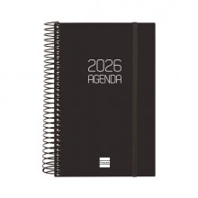 Finocam Opaque Agenda de Espiral en Catalan - Anual 2026 - Tapa Ligera - Cierre con Goma Elastica - Formato E5 - 135x24x181mm - 1 Dia por Pagina - Color Negro