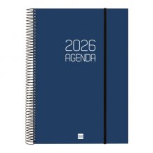 Finocam Opaque Agenda de Espiral en Catalan - Anual 2026 - Tapa Ligera - Cierre con Goma Elastica - Formato E40 - 230x29x297mm - 1 Dia por Pagina - Color Azul