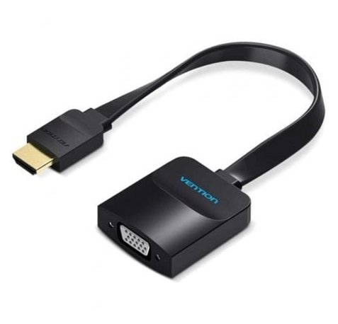 Vention Cable Conversor Plano HDMI Macho a VGA Hembra - Full HD - ARC - Longitud 0.15m - Puerto de Audio 3.5mm - MicroUSB - Conectores Chapados en Oro - Color Negro
