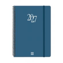 Finocam Espiral Basics My Agenda - Anual 2027 - Semana Vista Horizontal - Formato E10 - 155x212mm - Espiral - Tapa Dura de Carton Forrado - Esquinas Microperforadas - Papel de 80g/m2 - Color Azul