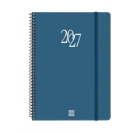 Finocam Espiral Basics My Agenda - Anual 2027 - Semana Vista Horizontal - Formato E10 - 155x212mm - Espiral - Tapa Dura de Carton Forrado - Esquinas Microperforadas - Papel de 80g/m2 - Color Azul