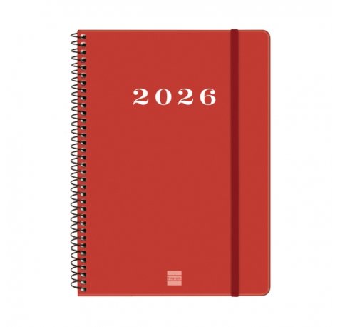 Finocam My Agenda de Espiral - Anual 2026 - Tapa Dura Antirayaduras - Formato E10 - 171x9x212mm - Semana Vista Horizontal - Color Rojo