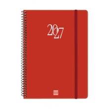 Finocam Espiral Basics My Agenda - Anual 2027 - Semana Vista Horizontal - Formato E10 - 155x212mm - Espiral - Tapa Dura de Carton Forrado - Esquinas Microperforadas - Papel de 80g/m2 - Color Rojo