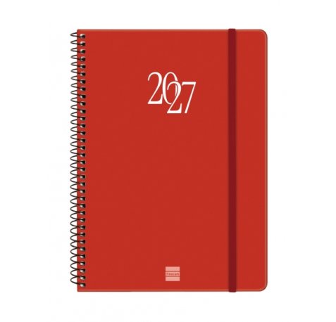 Finocam Espiral Basics My Agenda - Anual 2027 - Semana Vista Horizontal - Formato E10 - 155x212mm - Espiral - Tapa Dura de Carton Forrado - Esquinas Microperforadas - Papel de 80g/m2 - Color Rojo