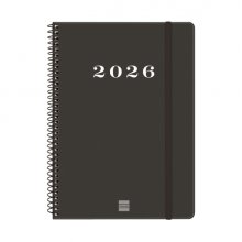 Finocam My Agenda de Espiral - Anual 2026 - Tapa Dura Antirayaduras - Formato E10 - 171x9x212mm - Semana Vista Horizontal - Color Negro