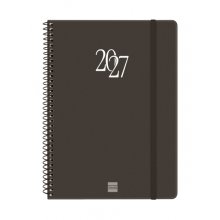 Finocam Espiral Basics My Agenda - Anual 2027 - Semana Vista Horizontal - Formato E10 - 155x212mm - Espiral - Tapa Dura de Carton Forrado - Esquinas Microperforadas - Papel de 80g/m2 - Color Negro