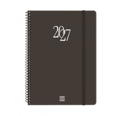 Finocam Espiral Basics My Agenda en Catalan - Anual 2027 - Semana Vista Horizontal - 155x212mm - Goma Elastica - Tapa Dura de Carton Forrado - Esquinas Microperforadas - Papel de 80g/m2 - Color Negro