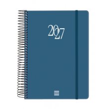 Finocam Espiral Basics My Agenda - Anual 2027 - 1 Dia por Pagina - Formato E10 - 155x212mm - Espiral - Tapa Dura de Carton Forrado - Esquinas Microperforadas - Papel de 70g/m2 - Color Azul