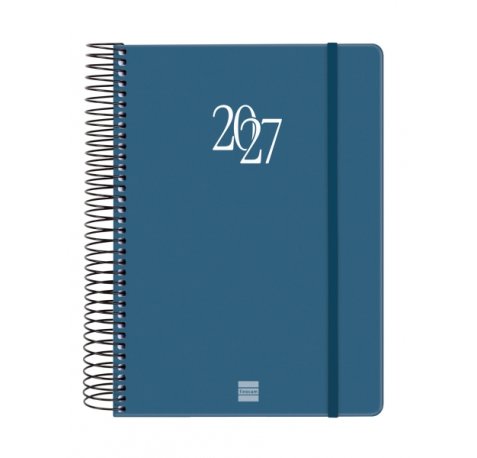 Finocam Espiral Basics My Agenda - Anual 2027 - 1 Dia por Pagina - Formato E10 - 155x212mm - Espiral - Tapa Dura de Carton Forrado - Esquinas Microperforadas - Papel de 70g/m2 - Color Azul