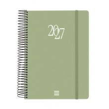 Finocam Espiral Basics My Agenda - Anual 2027 - 1 Dia por Pagina - Formato E10 - 155x212mm - Espiral - Tapa Dura de Carton Forrado - Esquinas Microperforadas - Papel de 70g/m2 - Color Verde
