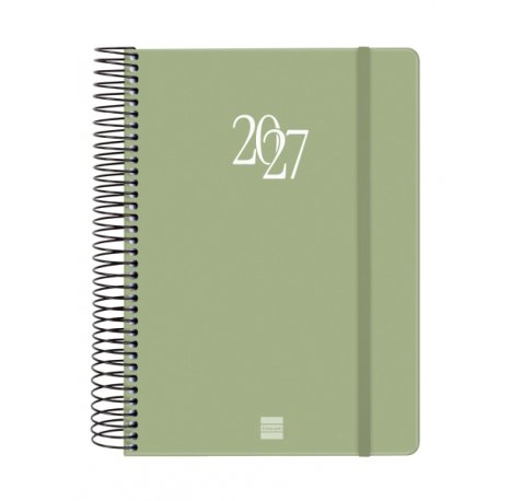 Finocam Espiral Basics My Agenda - Anual 2027 - 1 Dia por Pagina - Formato E10 - 155x212mm - Espiral - Tapa Dura de Carton Forrado - Esquinas Microperforadas - Papel de 70g/m2 - Color Verde