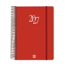 Finocam Espiral Basics My Agenda - Anual 2027 - 1 Dia por Pagina - Formato E10 - 155x212mm - Espiral - Tapa Dura de Carton Forrado - Esquinas Microperforadas - Papel de 70g/m2 - Color Rojo