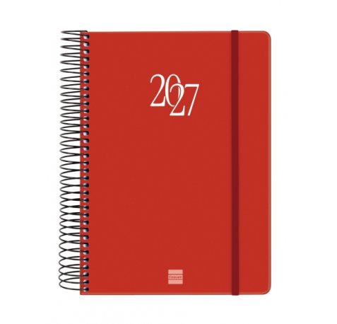 Finocam Espiral Basics My Agenda - Anual 2027 - 1 Dia por Pagina - Formato E10 - 155x212mm - Espiral - Tapa Dura de Carton Forrado - Esquinas Microperforadas - Papel de 70g/m2 - Color Rojo
