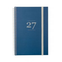 Finocam Moda Agenda Internacional - Anual 2027 - Semana Vista Vertical - 140x204mm - Goma Elastica - Tapa Dura de Carton Forrado - Esquinas Microperforadas - Papel de 80g/m2 - Color Azul