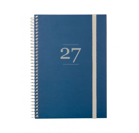 Finocam Moda Agenda Internacional - Anual 2027 - Semana Vista Vertical - 140x204mm - Goma Elastica - Tapa Dura de Carton Forrado - Esquinas Microperforadas - Papel de 80g/m2 - Color Azul