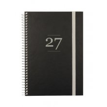 Finocam Moda Agenda Internacional - Anual 2027 - Semana Vista Vertical - 140x204mm - Goma Elastica - Tapa Dura de Carton Forrado - Esquinas Microperforadas - Papel de 80g/m2 - Color Negro