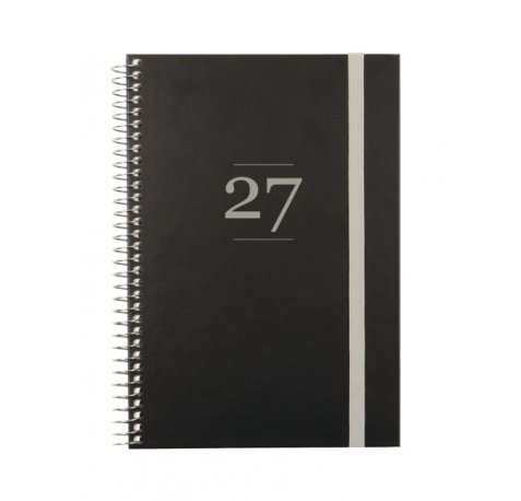 Finocam Moda Agenda Internacional - Anual 2027 - Semana Vista Vertical - 140x204mm - Goma Elastica - Tapa Dura de Carton Forrado - Esquinas Microperforadas - Papel de 80g/m2 - Color Negro