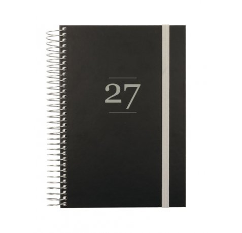 Finocam Moda Agenda Internacional - Anual 2027 - 1 Dia por Pagina - 140x204mm - Goma Elastica - Tapa Dura de Carton Forrado - Esquinas Microperforadas - Papel de 80g/m2 - Color Negro