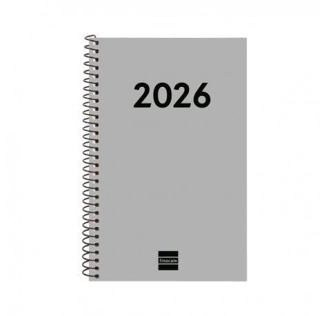 Finocam Espiral Recambio Anual 2026 para Agendas Duo en Catalan - Anual 2026 - Formato E5 - 125x14x181mm - Semana Vista Horizontal - Color Gris Claro